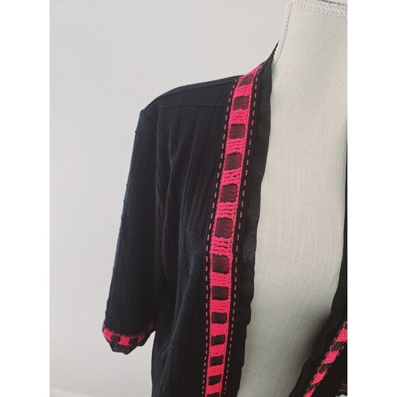 Ming Wang Open Front Knit Ribbon Black Pink Cardigan Sweater L Petite PL - Picture 3 of 9